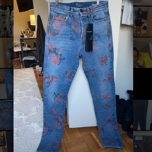 Saint Laurent Tight Slim Fit Flower Jeans